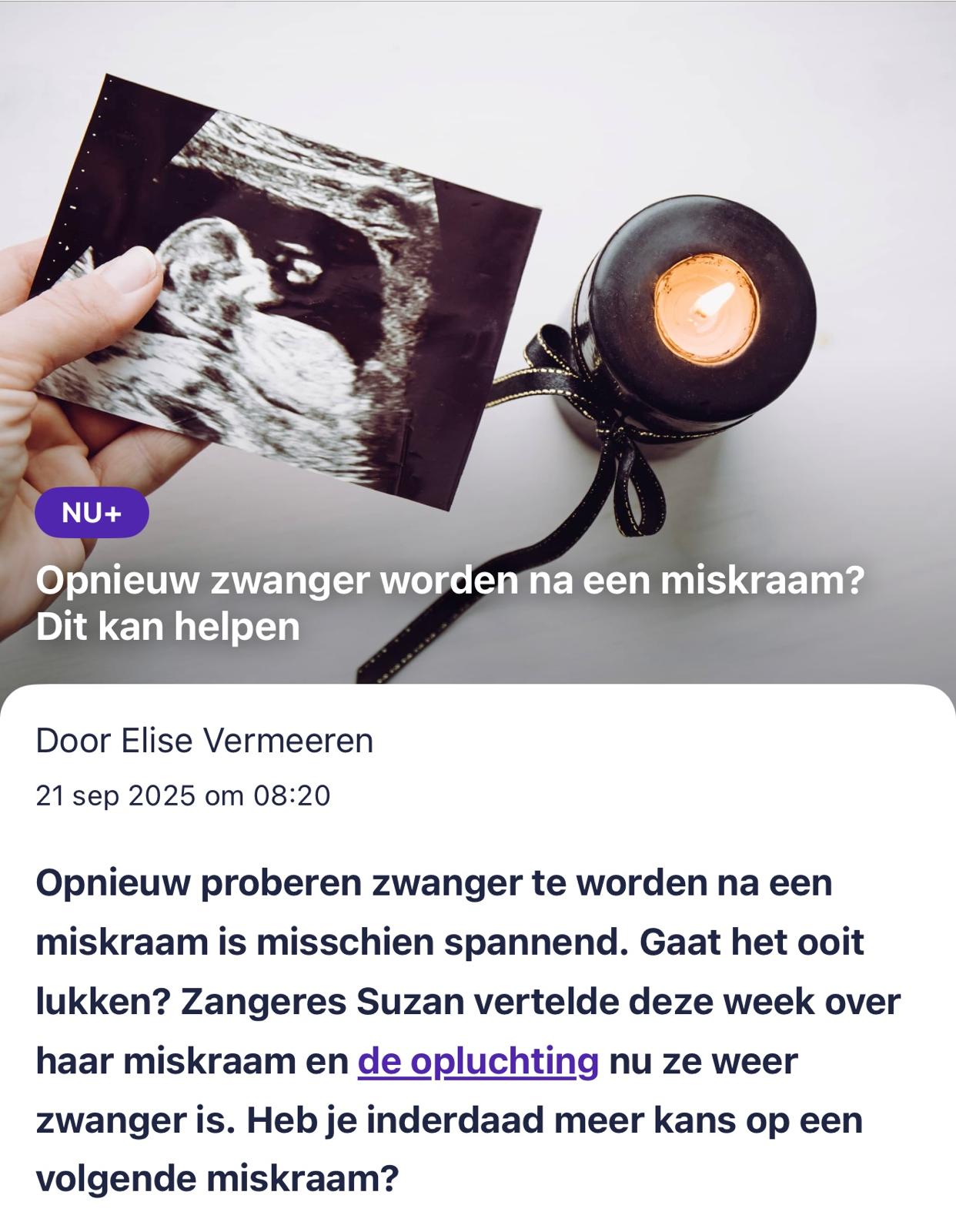 Inge Vogelaar op NU.nl met artikel over opnieuw zwanger worden na miskraam